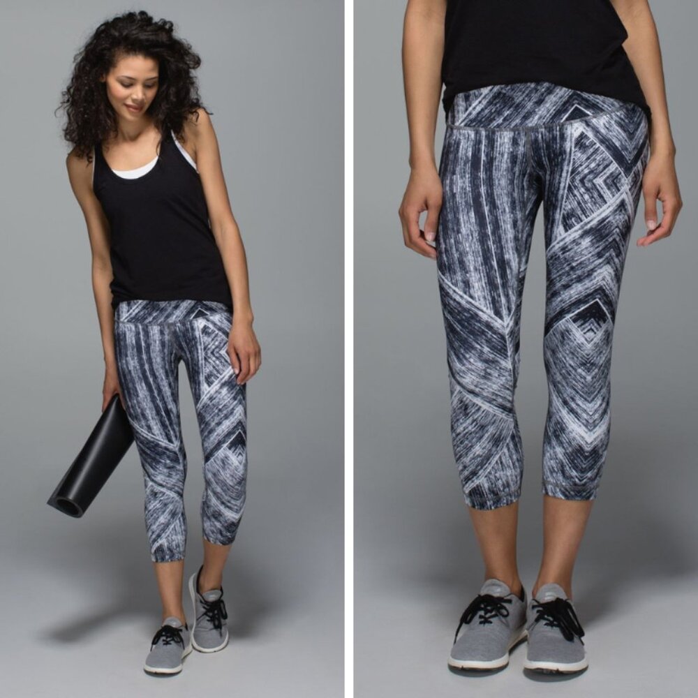Lululemon Wunder Under Crop II *Full-On Luon in Heat Wave White Black
